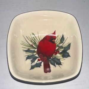 Lenox Red Cardinal Winter Greeting Cream Signed Dish Celebrate Season Bone China